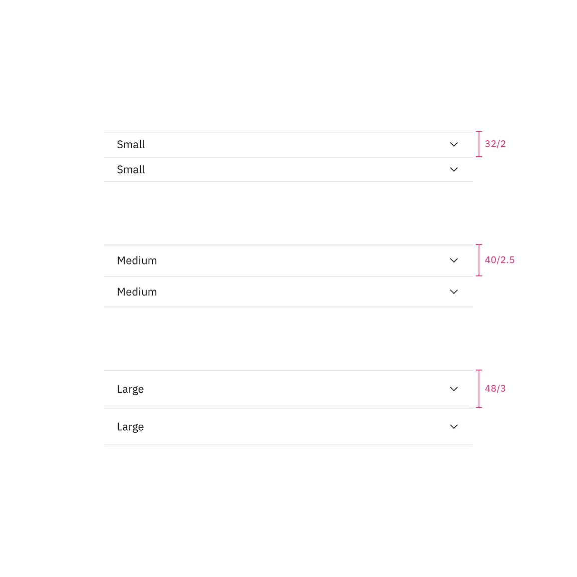 Sizes for accordion